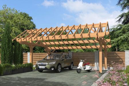 Carport asymétrique 5,50 x 7,06 m en Douglas