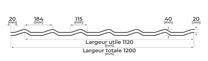 Tôle imitation tuile - Longueur: 2m67 x l:1.20 m- RAL9005