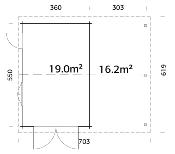 Garage Roger 19,0+16,2 m² avec double porte en bois | Bois Naturel non - traité 