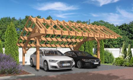 Carport asymétrique 5,90 x 6,30 m en Douglas