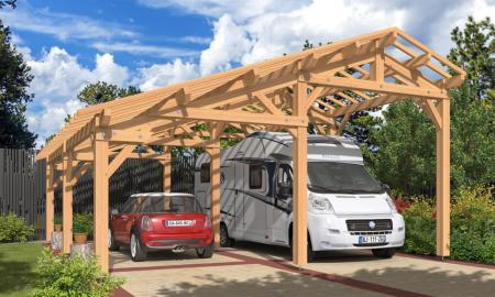 Carport grand volume 7,3 x 8,73 m en Douglas